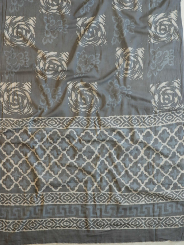 Handloom Mul Cotton Block Print Suit Set-Grey