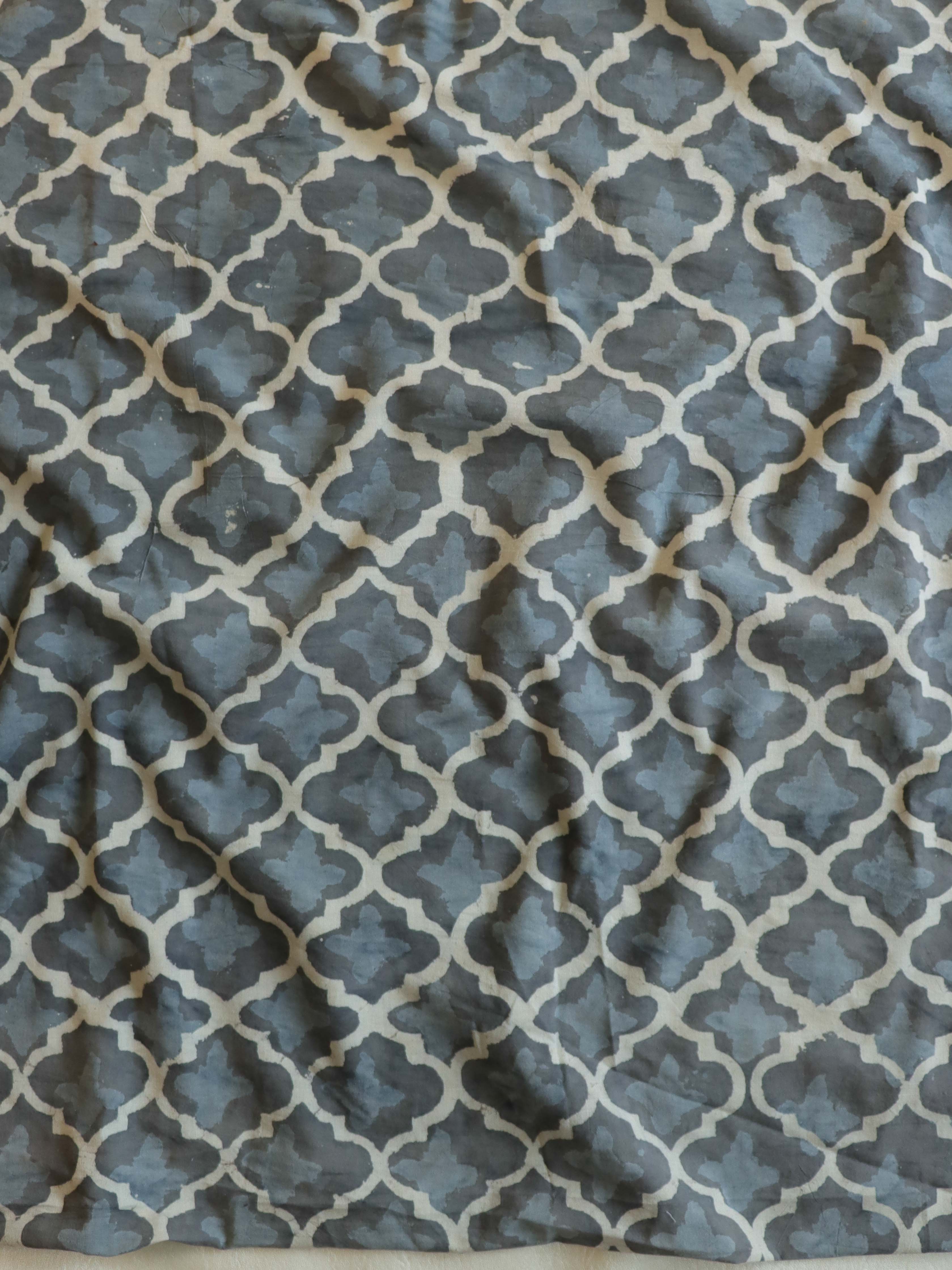 Handloom Mul Cotton Block Print Suit Set-Grey