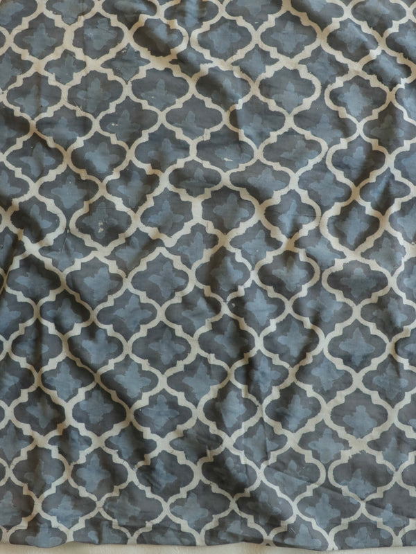 Handloom Mul Cotton Block Print Suit Set-Grey