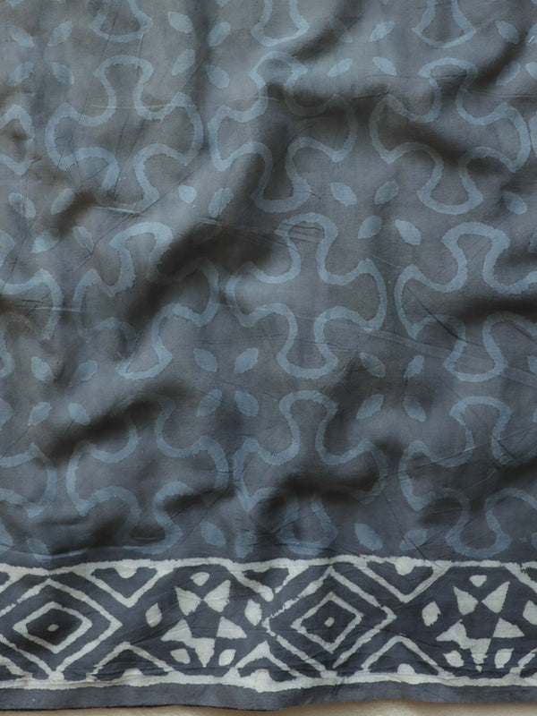 Handloom Mul Cotton Block Print Suit Set-Grey