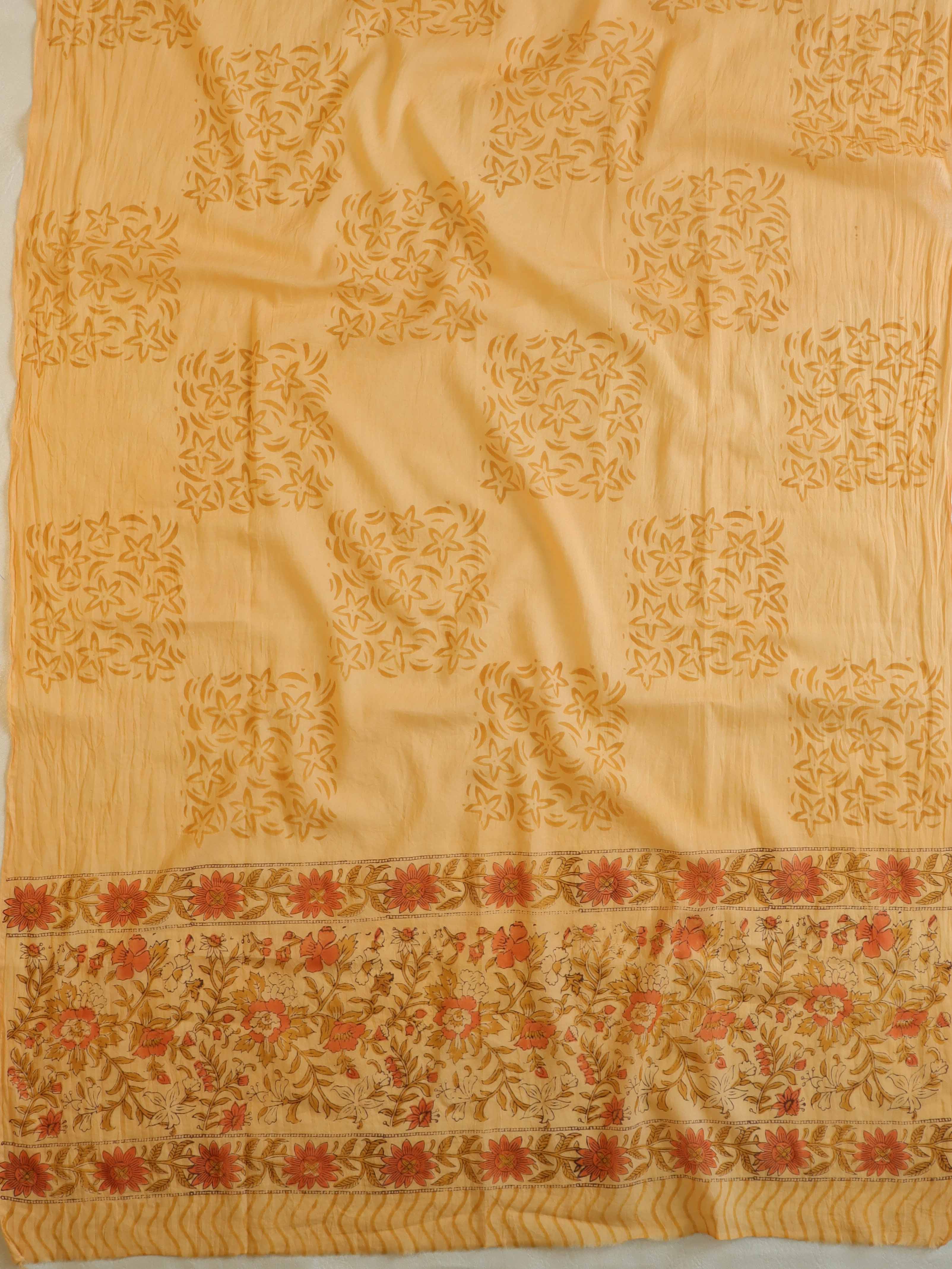 Handloom Mul Cotton Block Print Suit Set-Peach