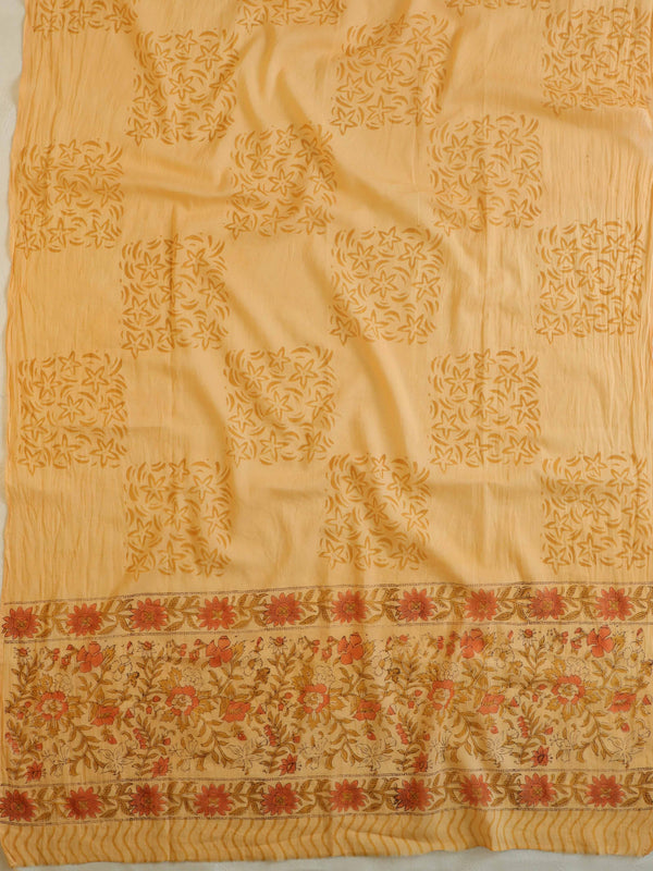 Handloom Mul Cotton Block Print Suit Set-Peach
