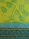 Handloom Mul Cotton Block Print Suit Set-Green & Blue