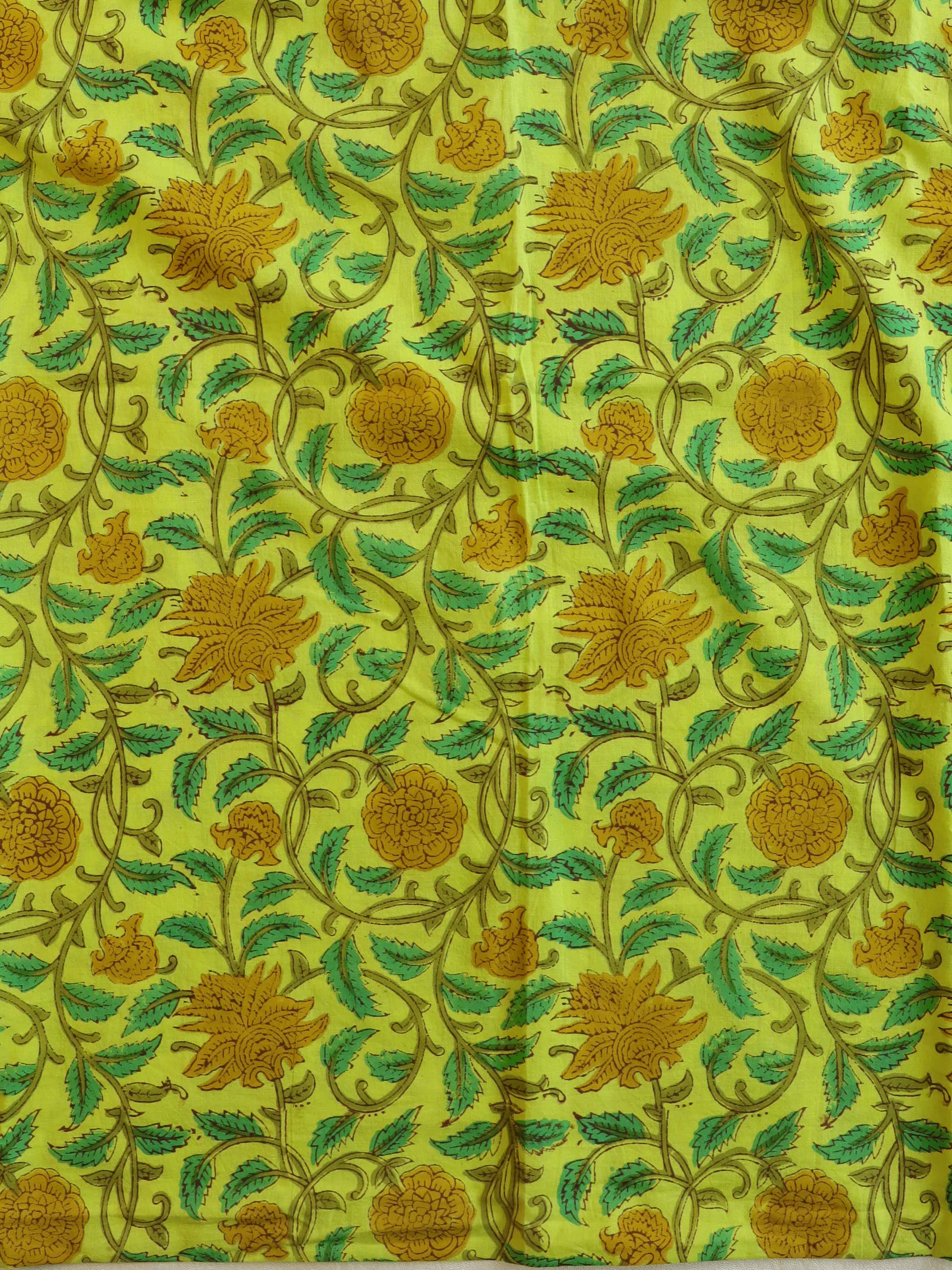 Handloom Mul Cotton Block Print Suit Set-Green & Blue