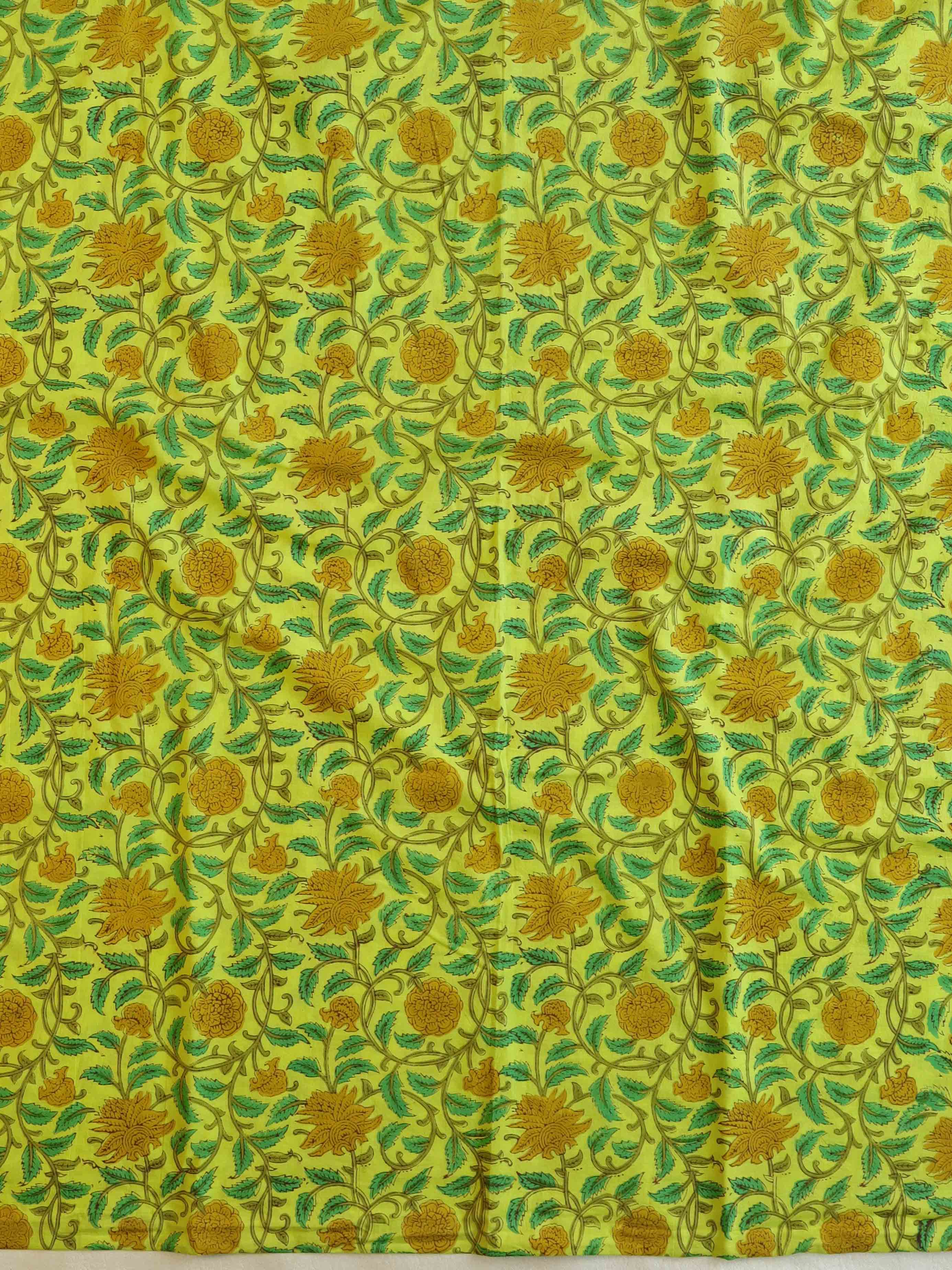 Handloom Mul Cotton Block Print Suit Set-Green & Blue