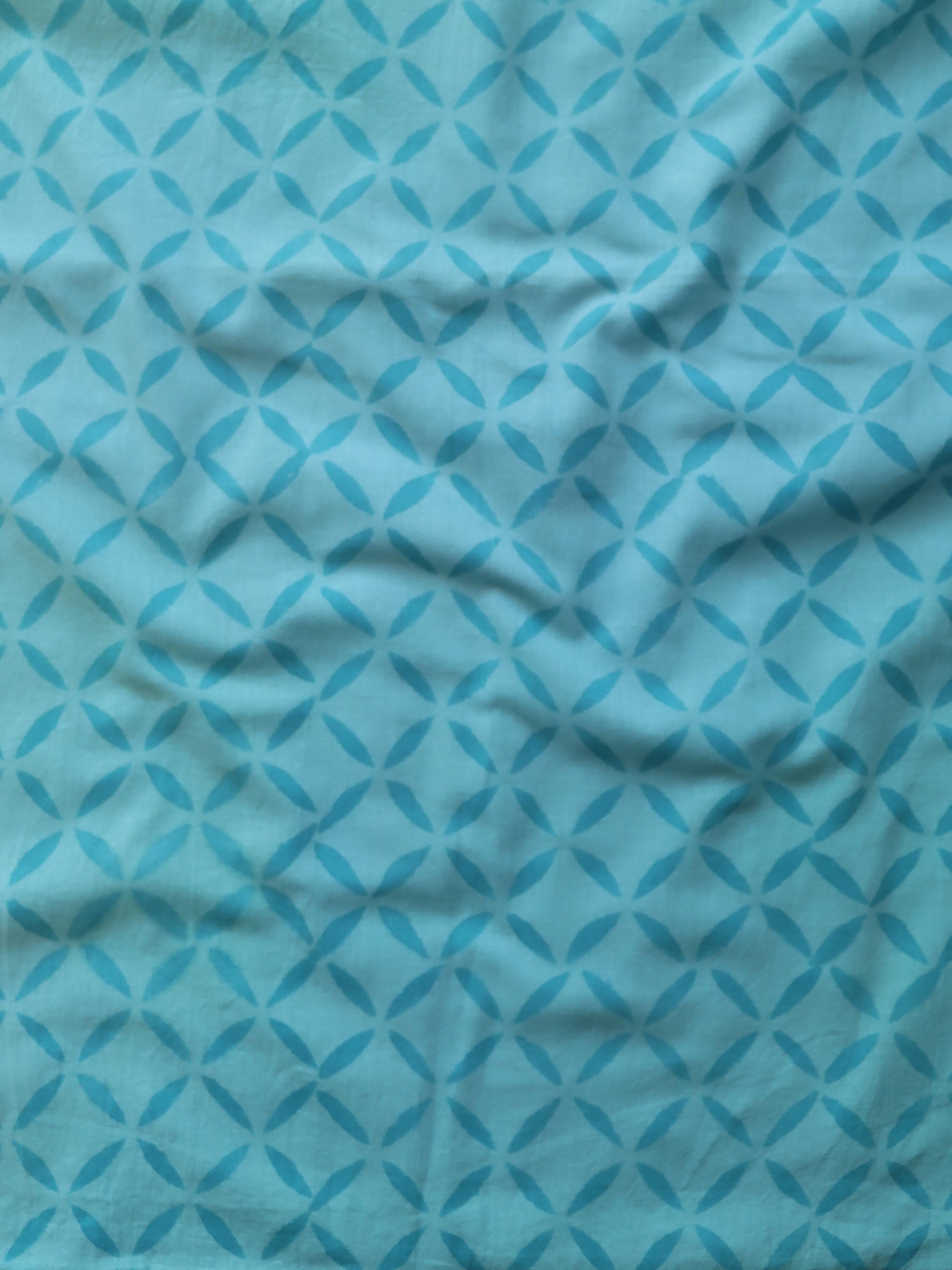 Handloom Mul Cotton Block Print Suit Set-Green & Blue