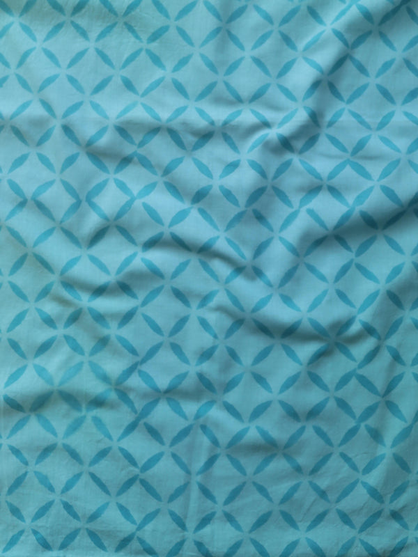 Handloom Mul Cotton Block Print Suit Set-Green & Blue