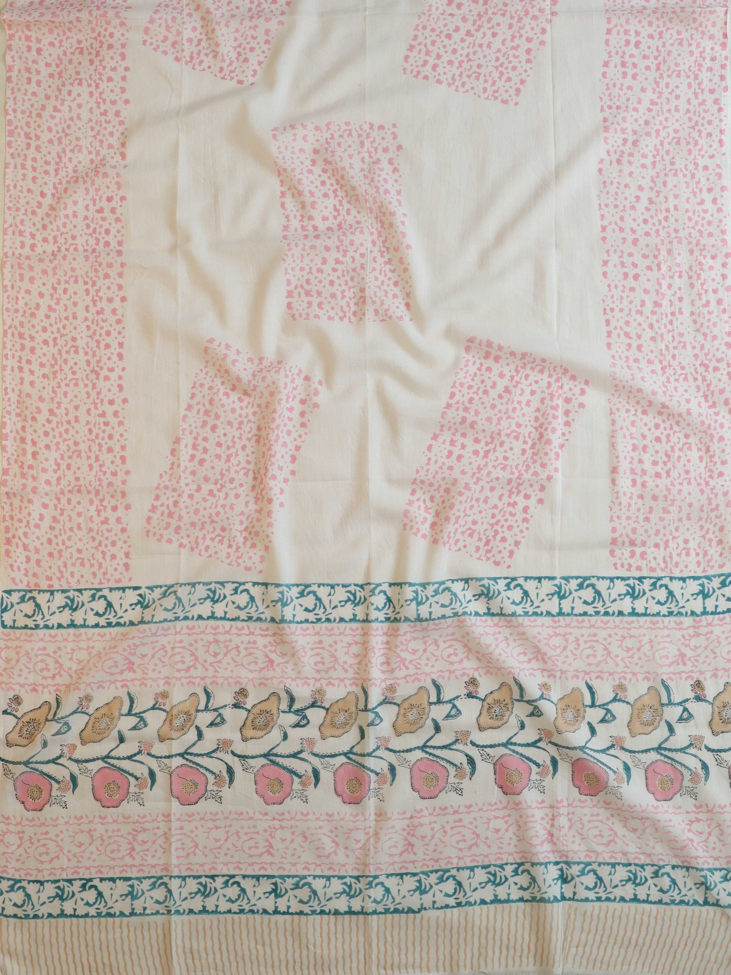 Handloom Mul Cotton Block Print Suit Set-White