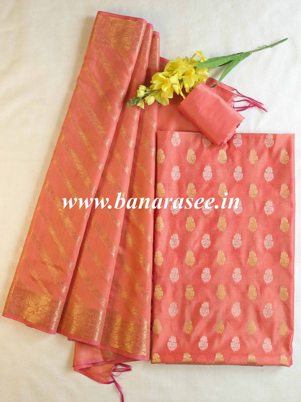 Banarasee Cotton Silk Salwar Kameez Fabric & Dupatta-Peach