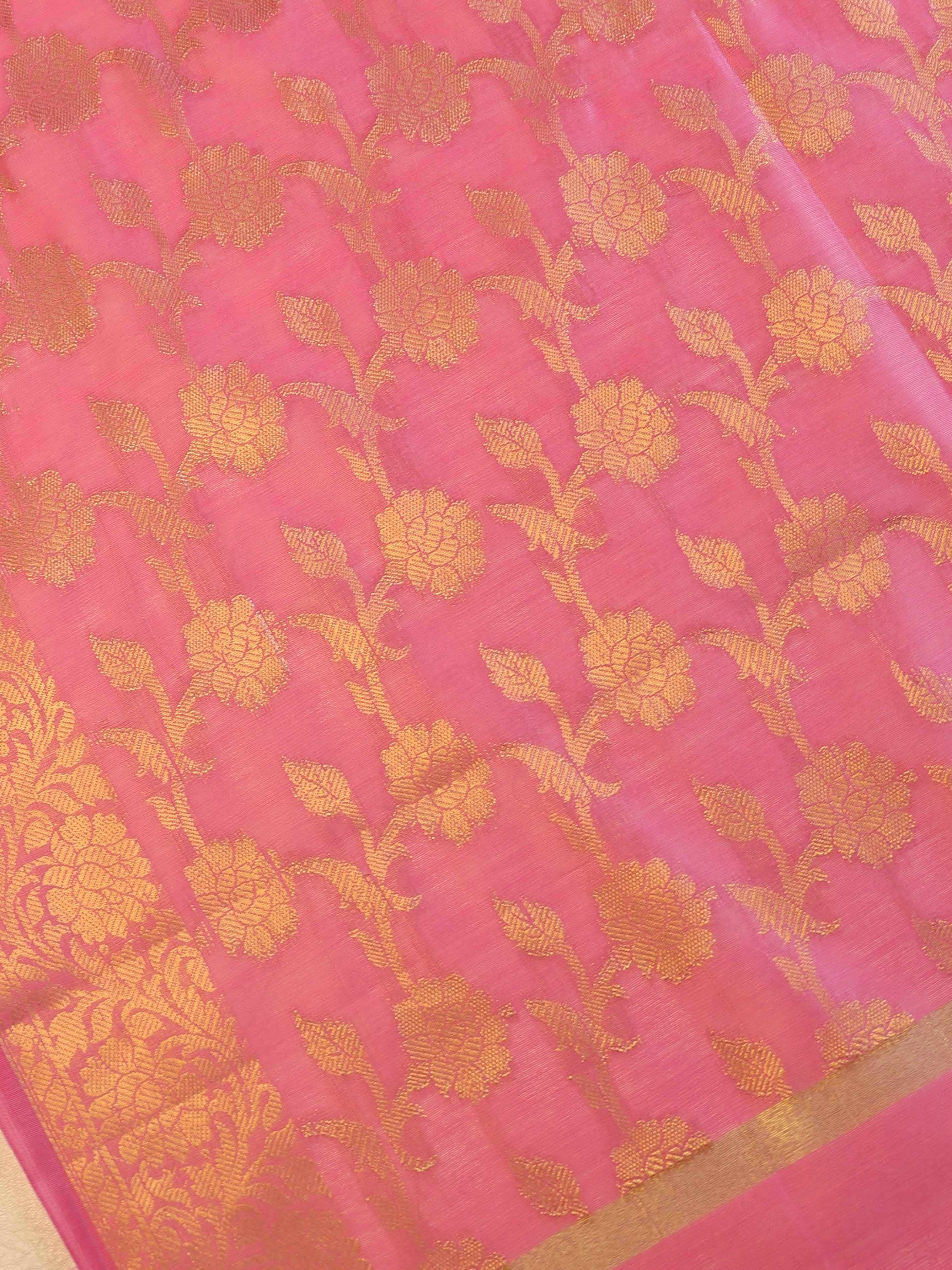 Banarasee Cotton Silk Salwar Kameez Fabric & Dupatta-Yellow & Pink