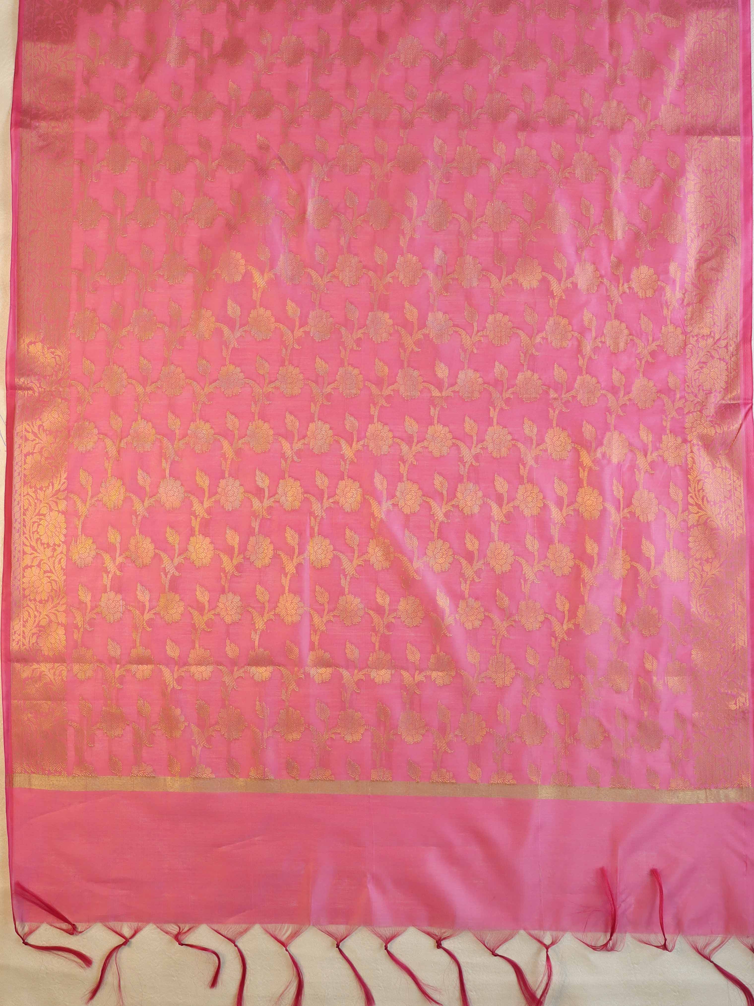 Banarasee Cotton Silk Salwar Kameez Fabric & Dupatta-Yellow & Pink