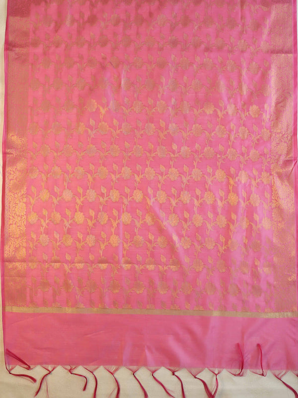 Banarasee Cotton Silk Salwar Kameez Fabric & Dupatta-Yellow & Pink