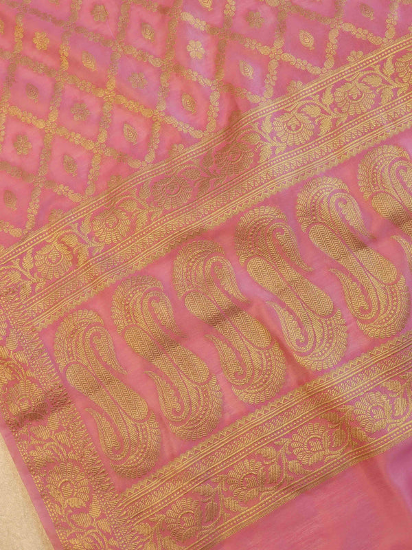 Banarasee Cotton Silk Zari Woven Salwar Kameez Dupatta Set-Pink