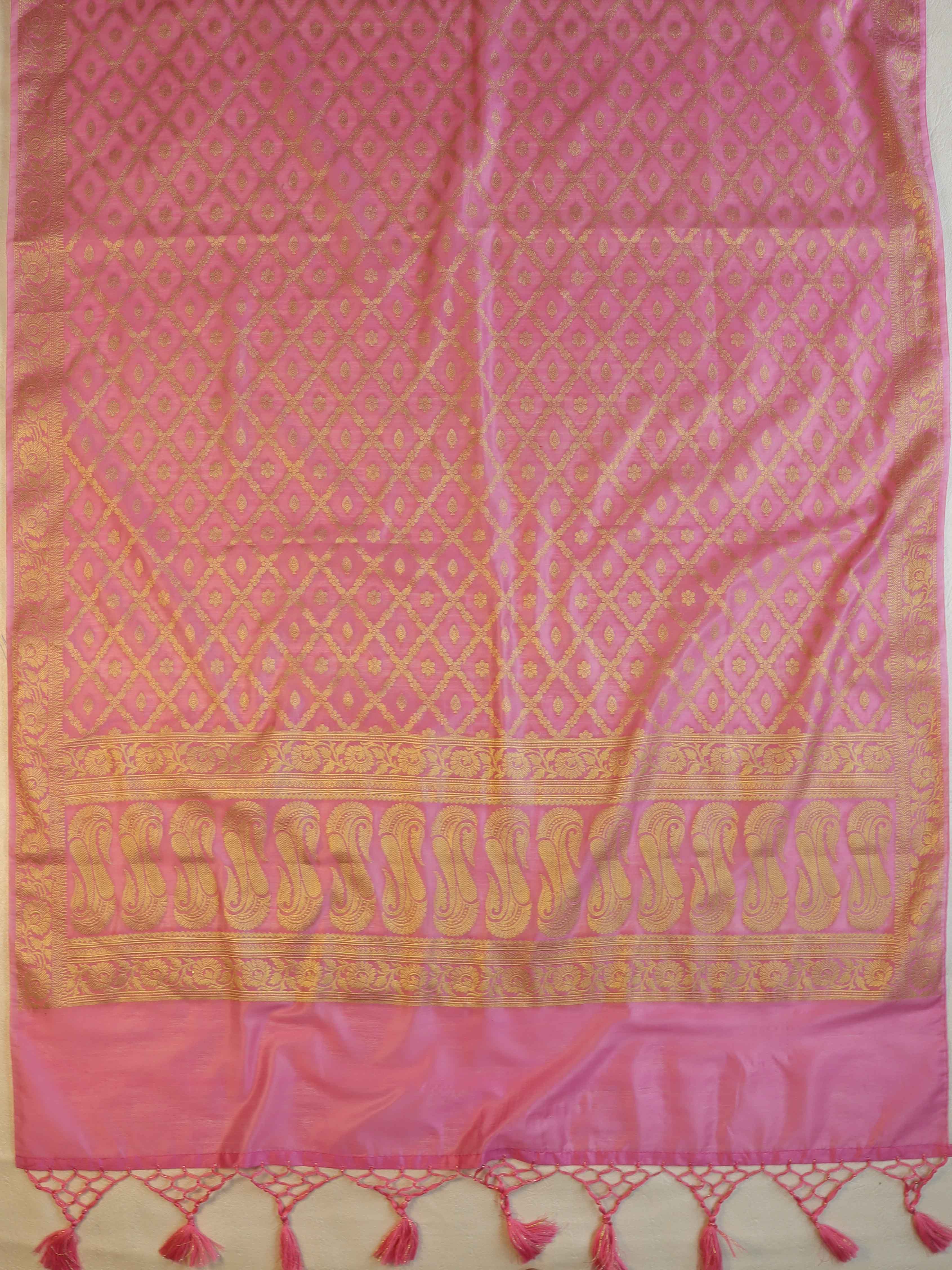 Banarasee Cotton Silk Zari Woven Salwar Kameez Dupatta Set-Pink