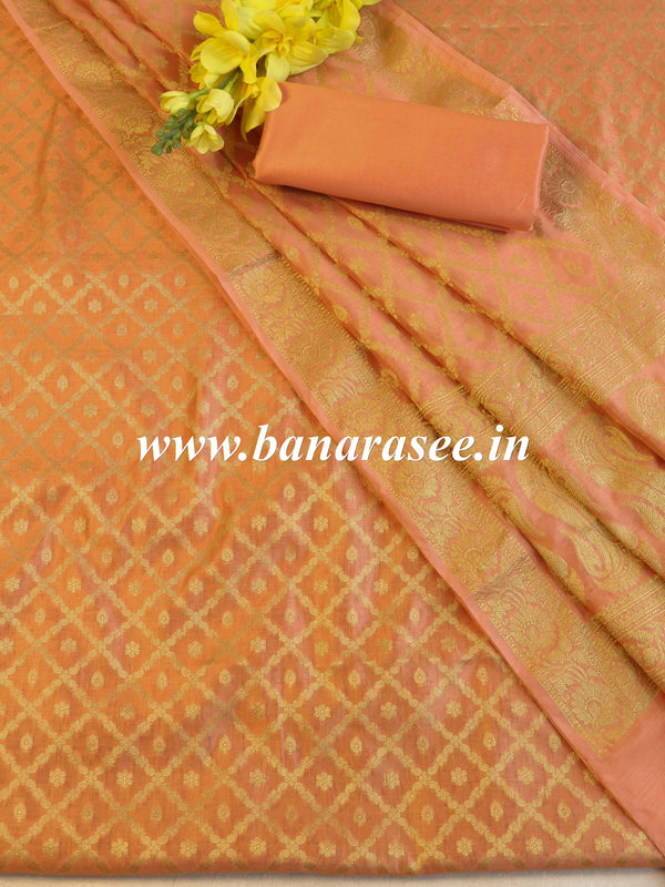 Banarasee Cotton Silk Zari Woven Salwar Kameez Dupatta Set-Peach