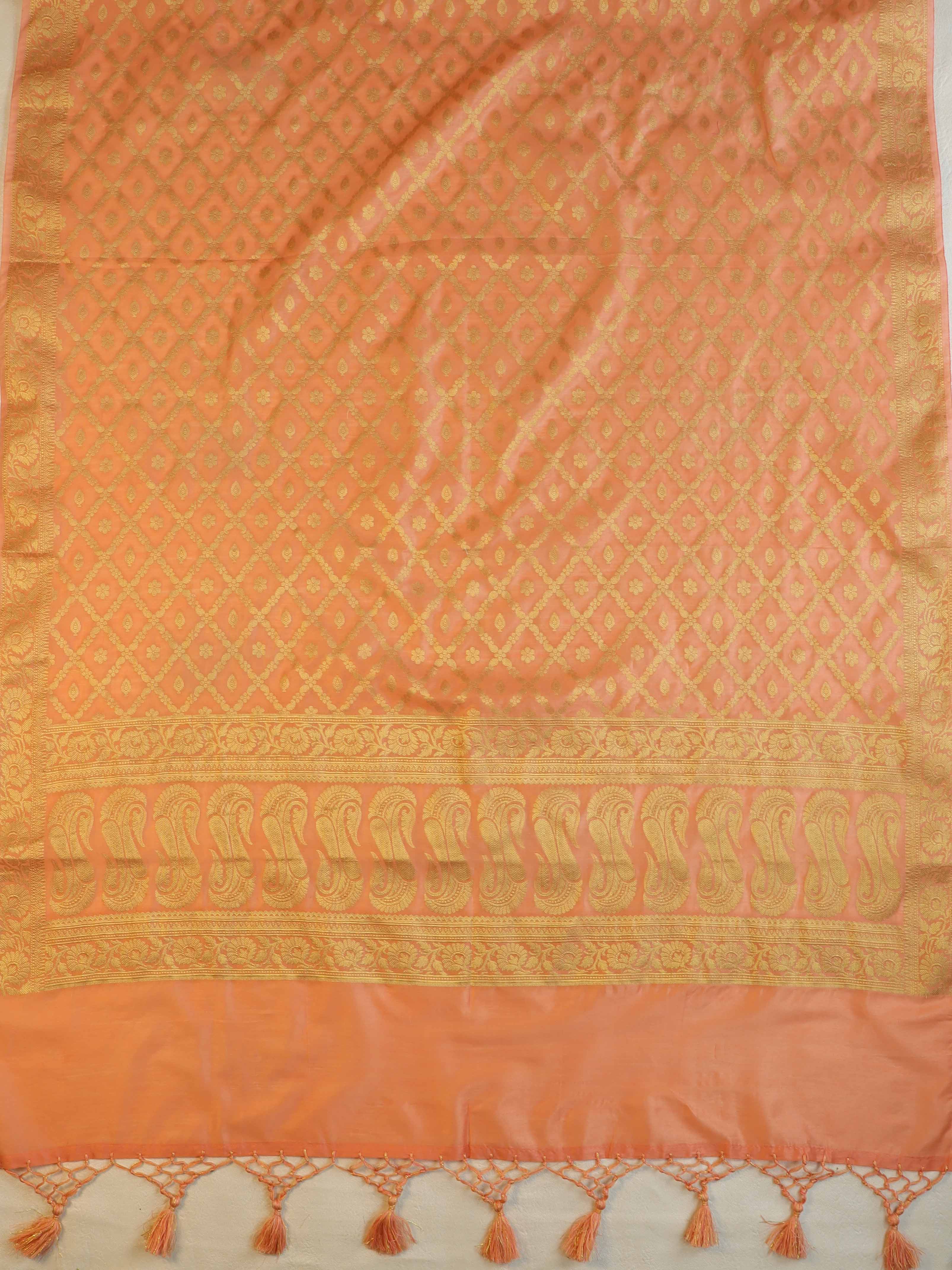Banarasee Cotton Silk Zari Woven Salwar Kameez Dupatta Set-Peach
