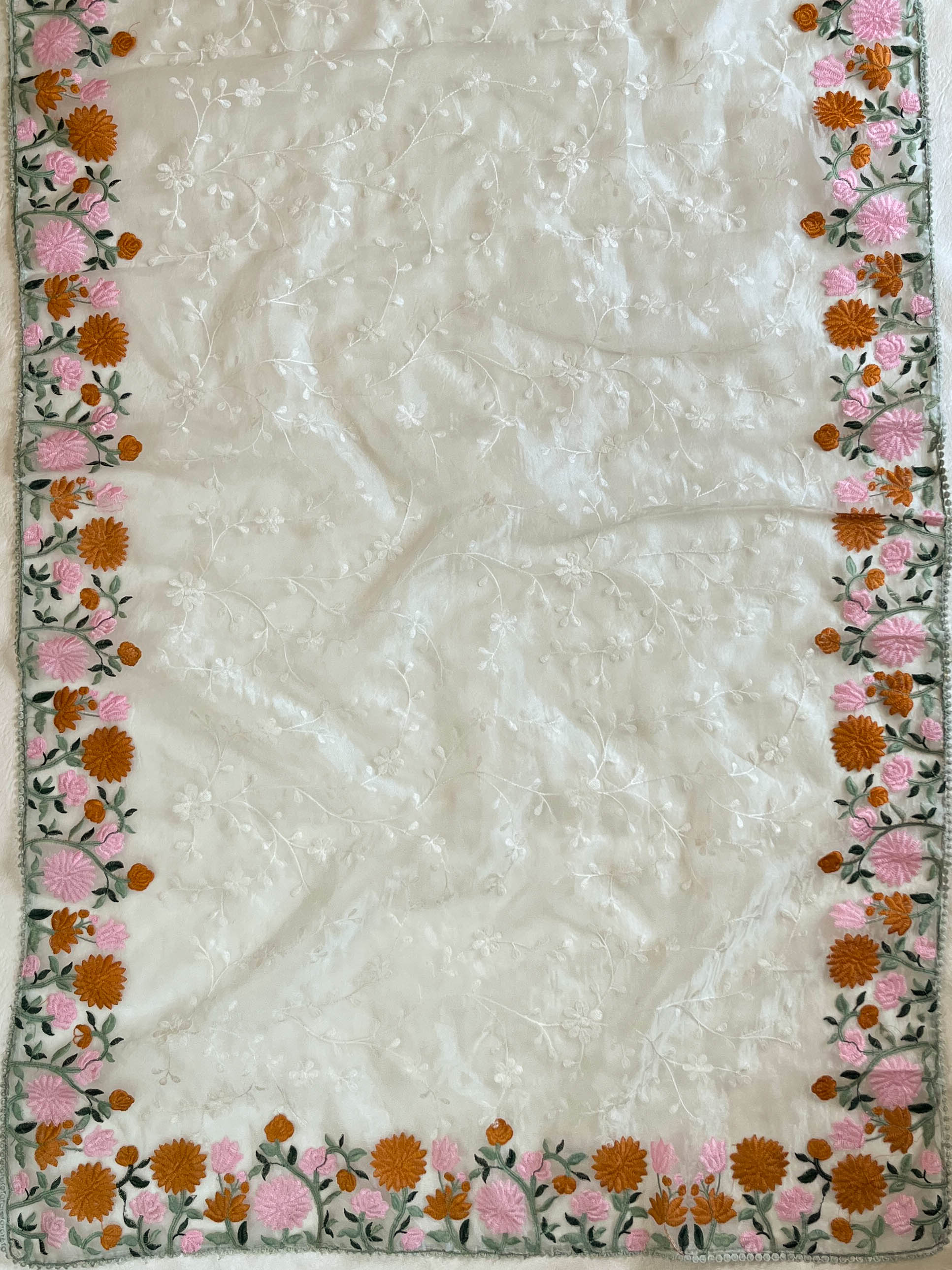 Banarasee Handwoven Organza Silk Resham Floral Embroidery Saree-Pastel Green