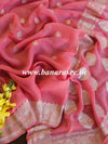 Banarasee Pure Khaddi Chiffon Silk Saree With Silver Zari-Rose Pink