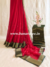 Banarasee Pure Chiffon Saree With Embroidery Work & Banarasee Border-Red & Green