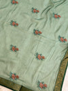 Banarasee Pure Chiffon Saree With Embroidery Work & Banarasee Border-Green