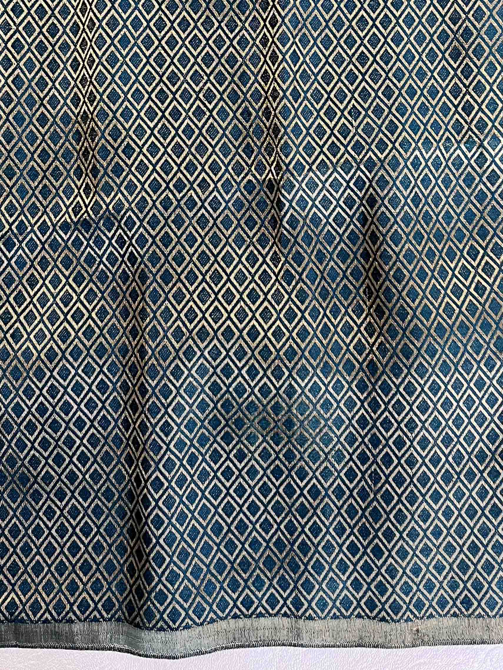 Banarasee Pure Chiffon Saree With Embroidery Work & Banarasee Border-Prussian Blue