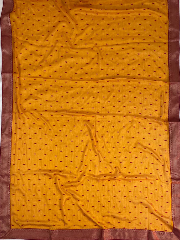Banarasee Pure Chiffon Saree With Embroidery Work & Banarasee Border-Yellow