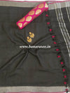 Banarasee Handloom Pure Linen Saree With Pink Brocade Blouse-Black