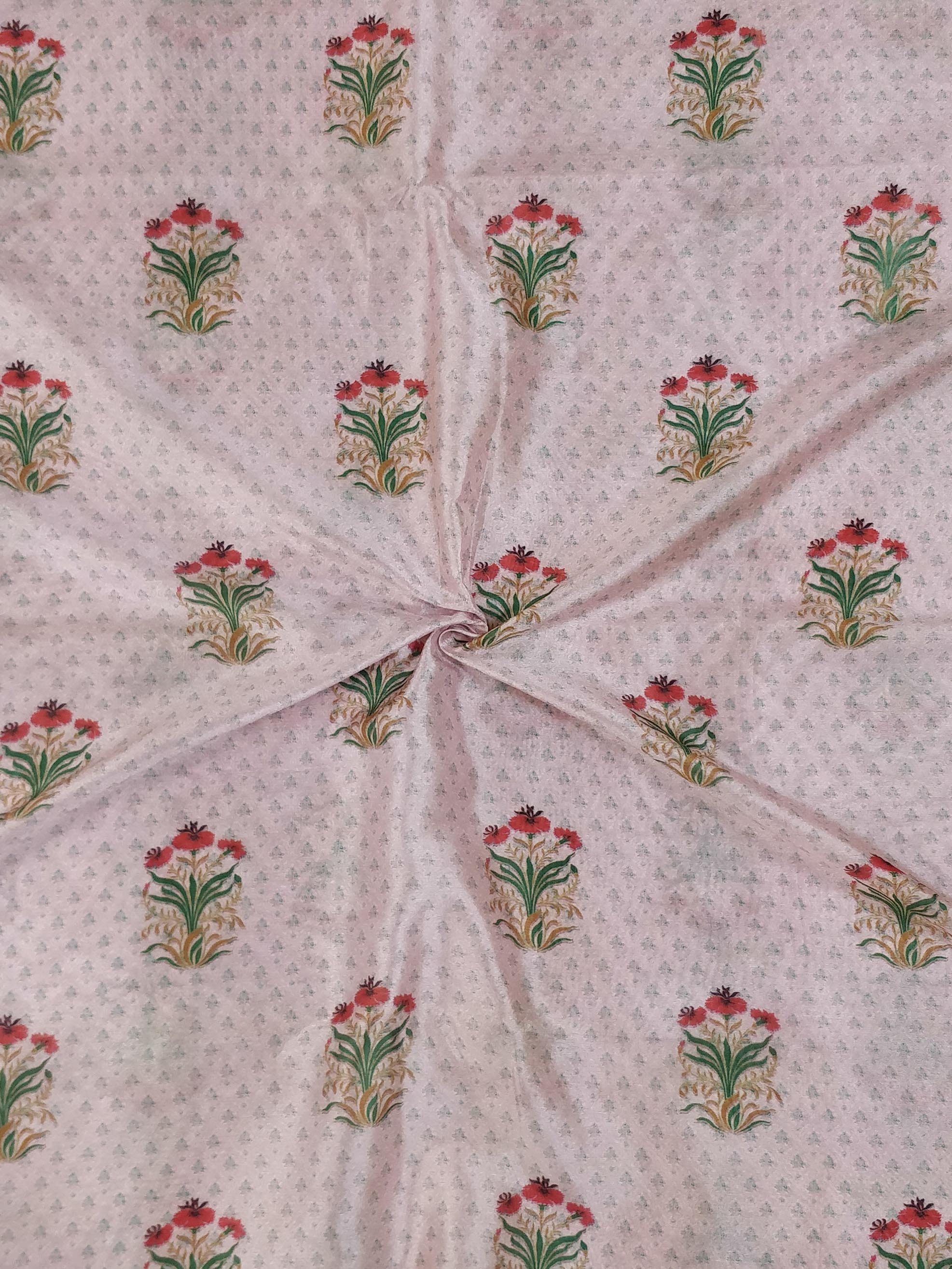 Banarasee Semi-Silk With Digital Floral Mughal Buta Print-Salmon Pink