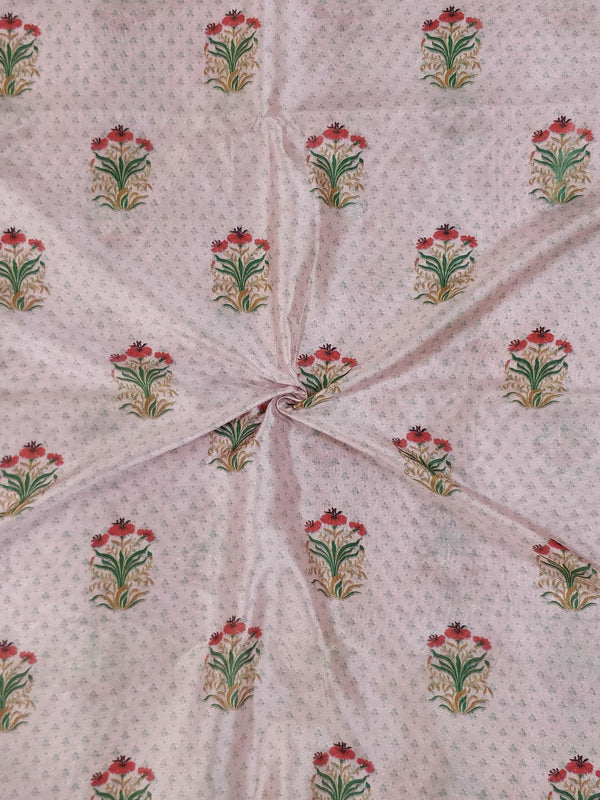 Banarasee Semi-Silk With Digital Floral Mughal Buta Print-Salmon Pink