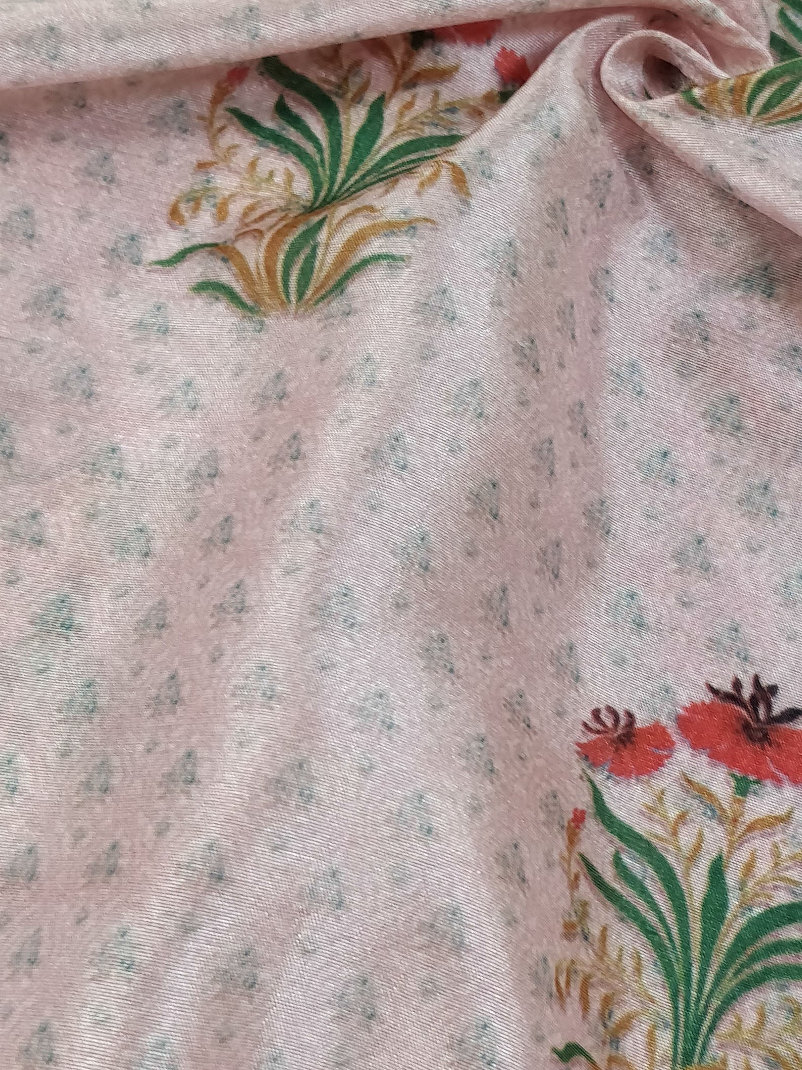 Banarasee Semi-Silk With Digital Floral Mughal Buta Print-Salmon Pink
