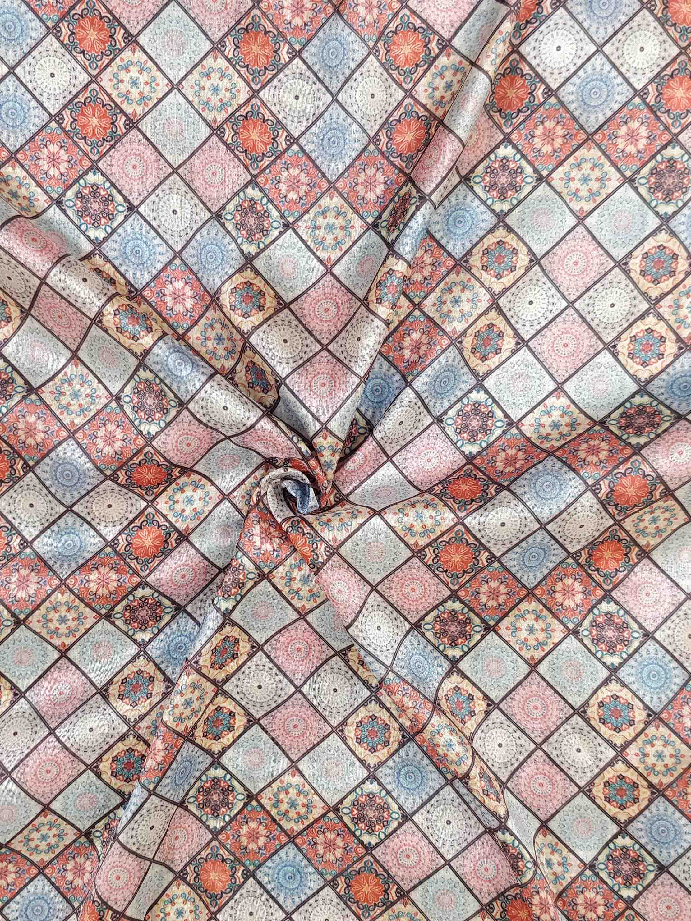 Banarasee Semi-Silk With Digital Check Print-Multicolor