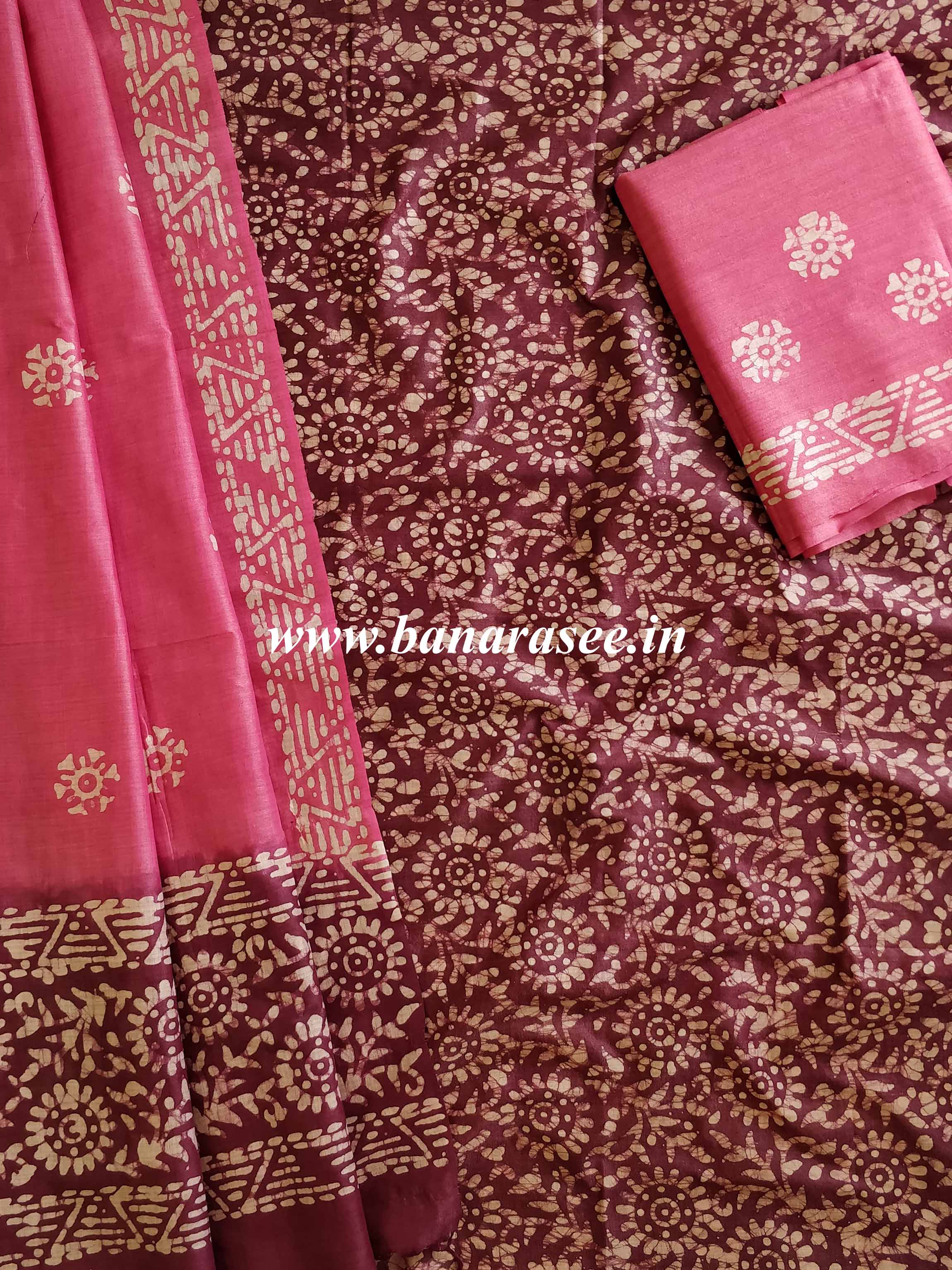 Pure Handloom Khadi Cotton Hand-Dyed Batik Pattern Salwar Kameez Dupatta Set-Maroon