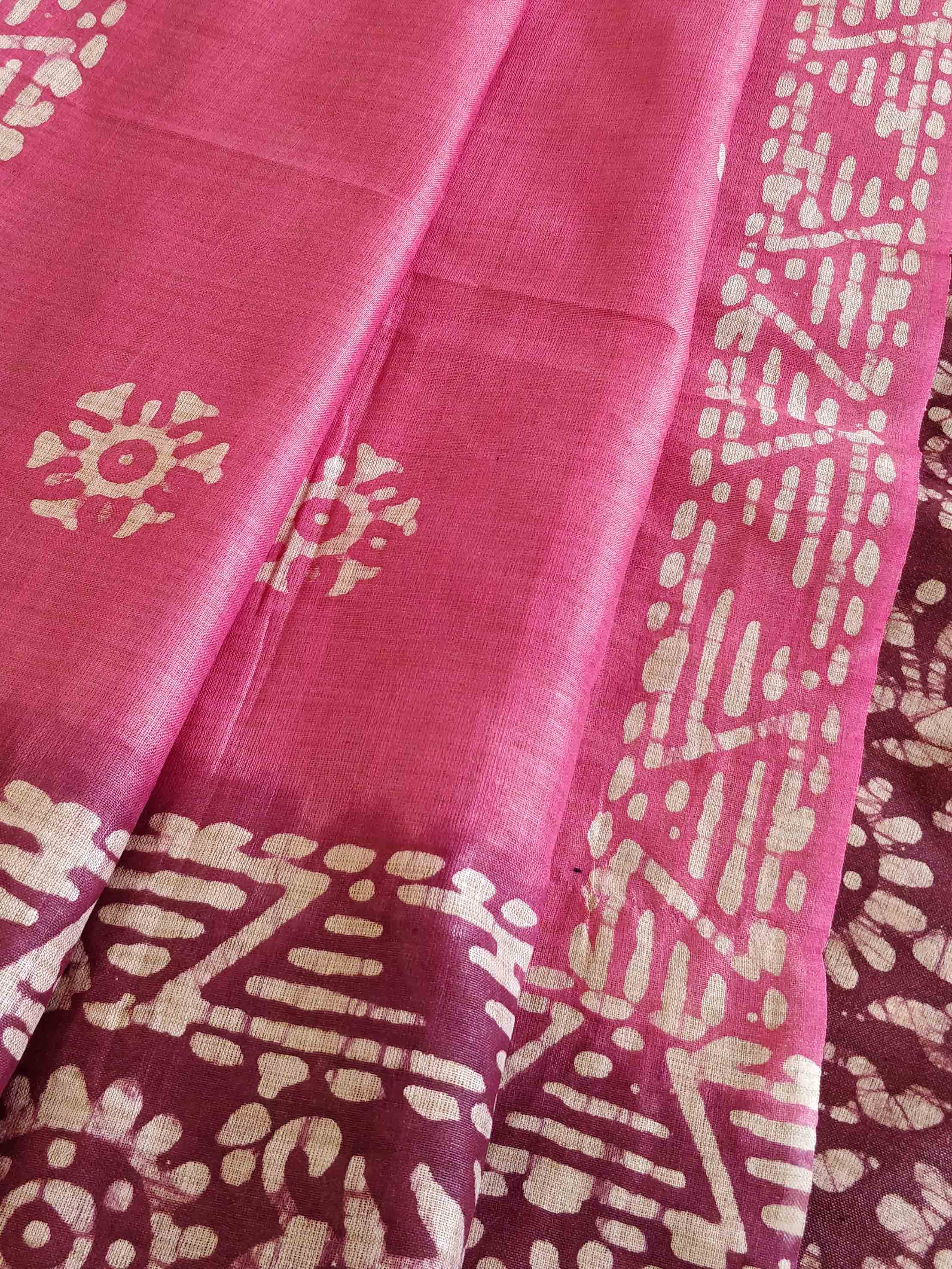 Pure Handloom Khadi Cotton Hand-Dyed Batik Pattern Salwar Kameez Dupatta Set-Maroon