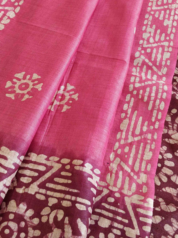 Pure Handloom Khadi Cotton Hand-Dyed Batik Pattern Salwar Kameez Dupatta Set-Maroon
