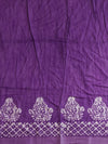 Handloom Pure Linen Cotton Hand-Dyed Batik Pattern Saree With Ikkat Blouse-Violet