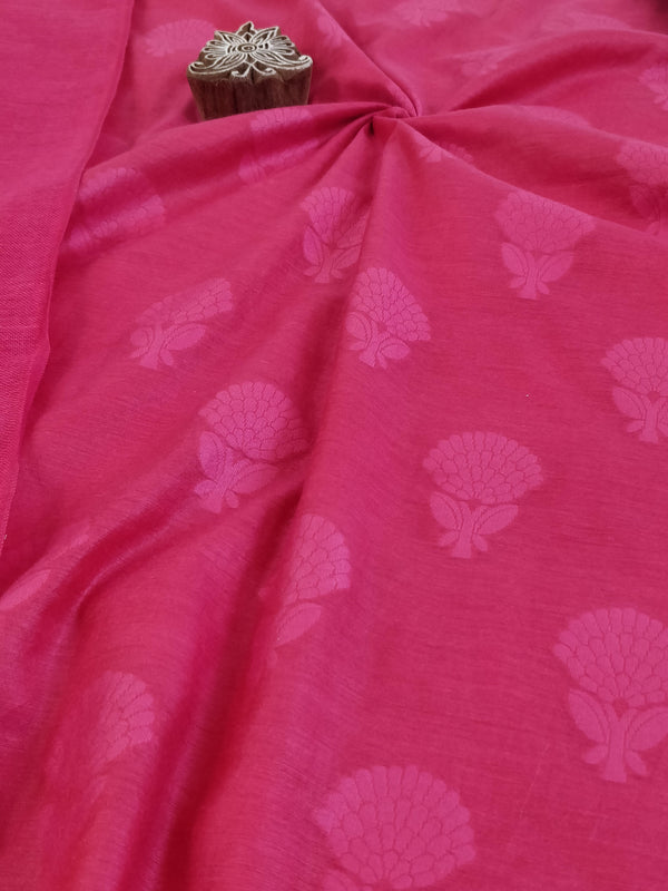 Pure Handloom Cotton Self Weaving Salwar Kameez Set With Ikkat Dupatta-Pink