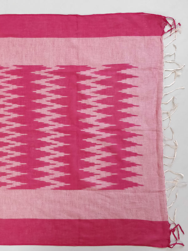 Pure Handloom Cotton Self Weaving Salwar Kameez Set With Ikkat Dupatta-Pink