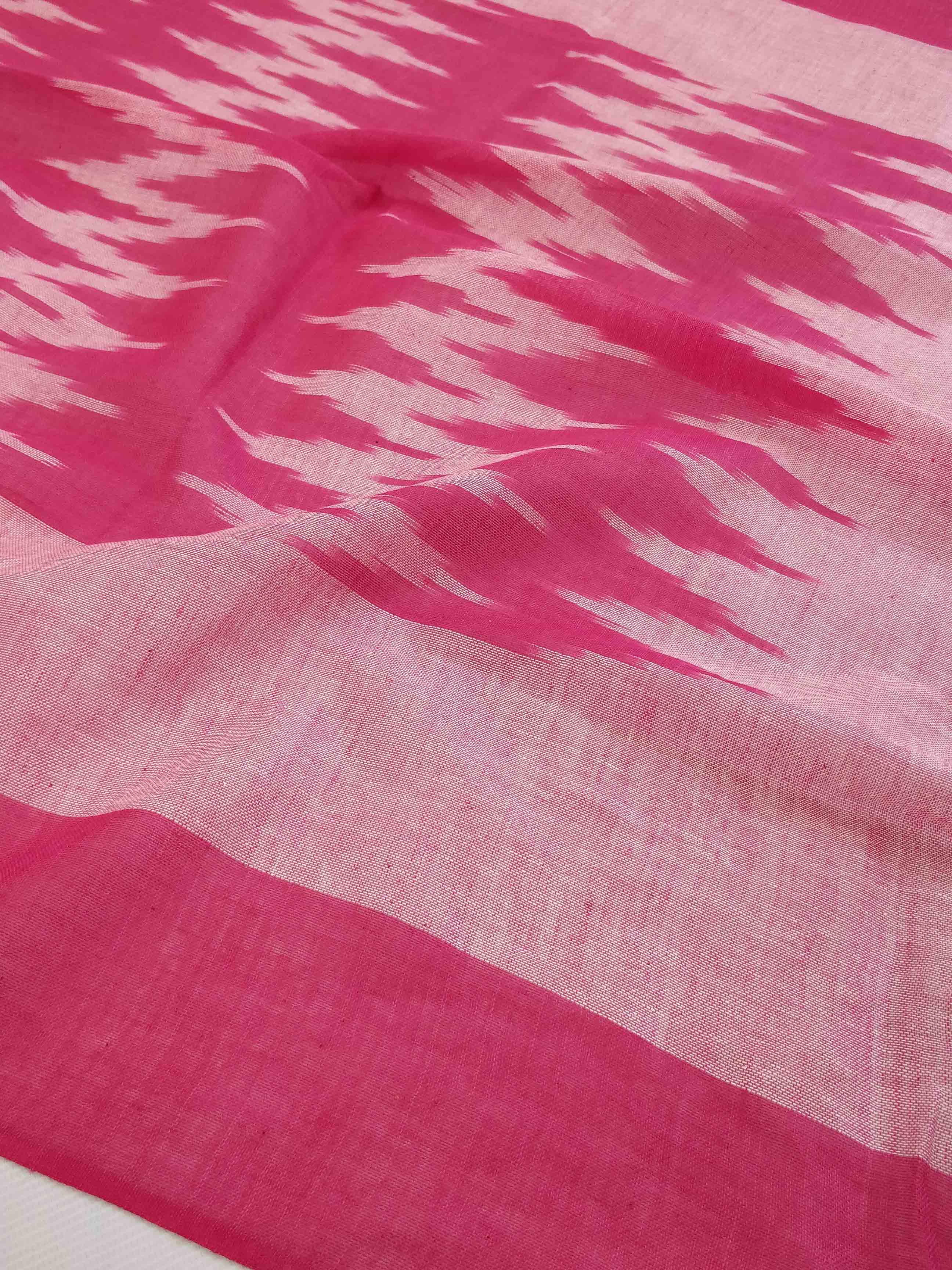 Pure Handloom Cotton Self Weaving Salwar Kameez Set With Ikkat Dupatta-Pink