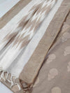 Pure Handloom Cotton Self Weaving Salwar Kameez Set With Ikkat Dupatta-Beige