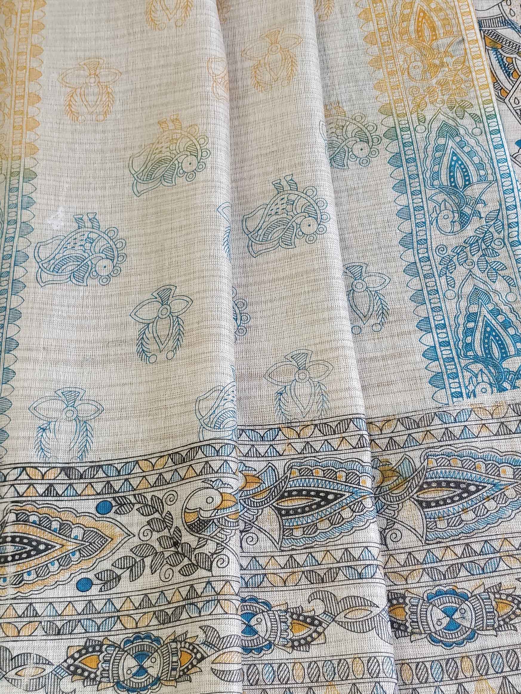 Pure Handloom Khadi Cotton Madhubani Print Salwar Kameez Dupatta Set-Beige