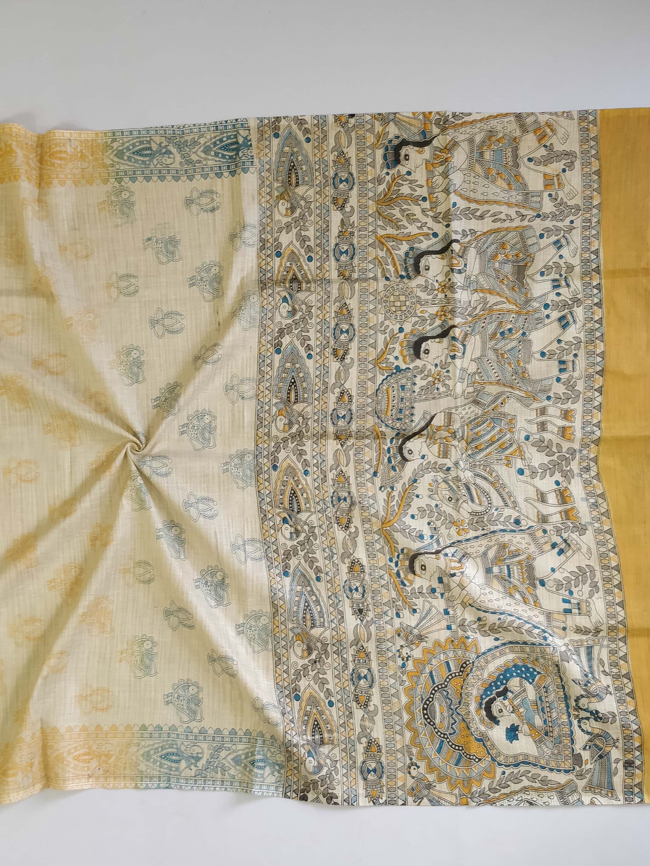 Pure Handloom Khadi Cotton Madhubani Print Salwar Kameez Dupatta Set-Beige