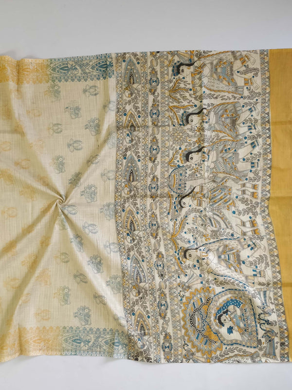 Pure Handloom Khadi Cotton Madhubani Print Salwar Kameez Dupatta Set-Beige