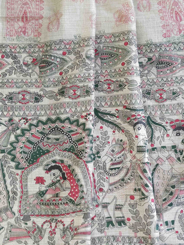 Pure Handloom Khadi Cotton Madhubani Print Salwar Kameez Dupatta Set-Beige