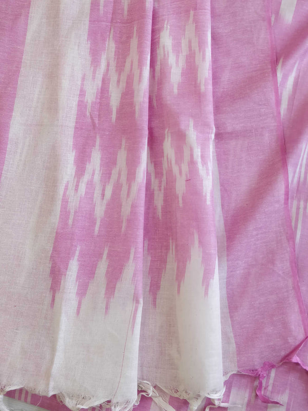 Handloom Khadi Cotton Salwar Kameez Dupatta Ikkat Woven Set-Pink