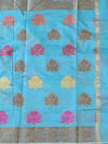 Banarasee Chanderi Cotton Salwar Kameez & Dupatta Set With Floral Design-Blue
