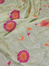 Banarasee Semi Silk Saree With Resham Jaal & Neon Pink Blouse-Mint Green