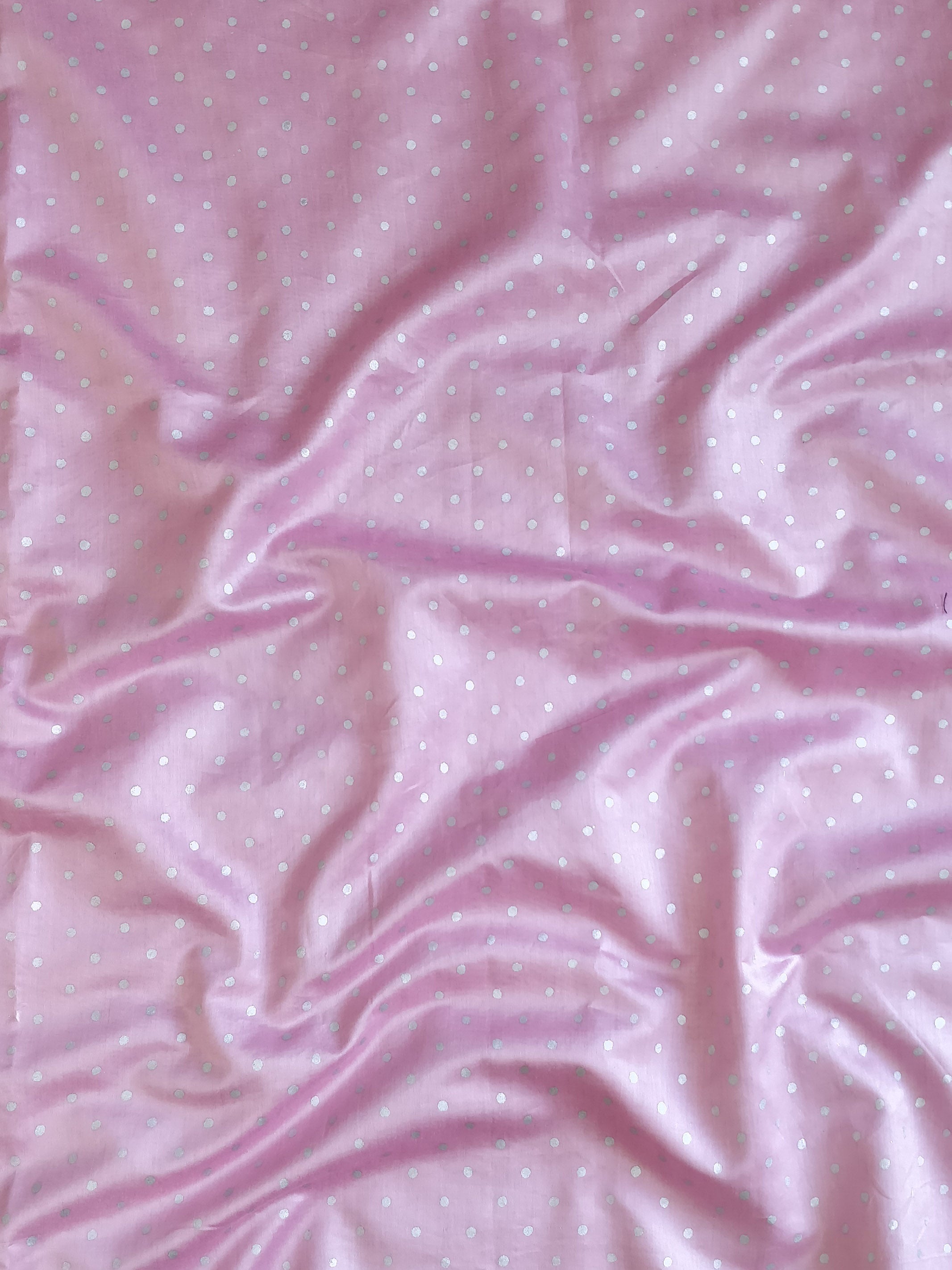 Banarasee Silver Print Polka Dot Chanderi Fabric-Baby Pink