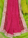 Banarasee Chanderi Salwar Kameez With Gota Patti Leheriya Dupatta-Green & Pink