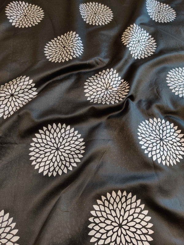 Banarasee Silver Buta Print Chanderi Fabric-Black