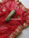 Chiffon Bandhej Saree With Gotapatti Zardozi Work-Red